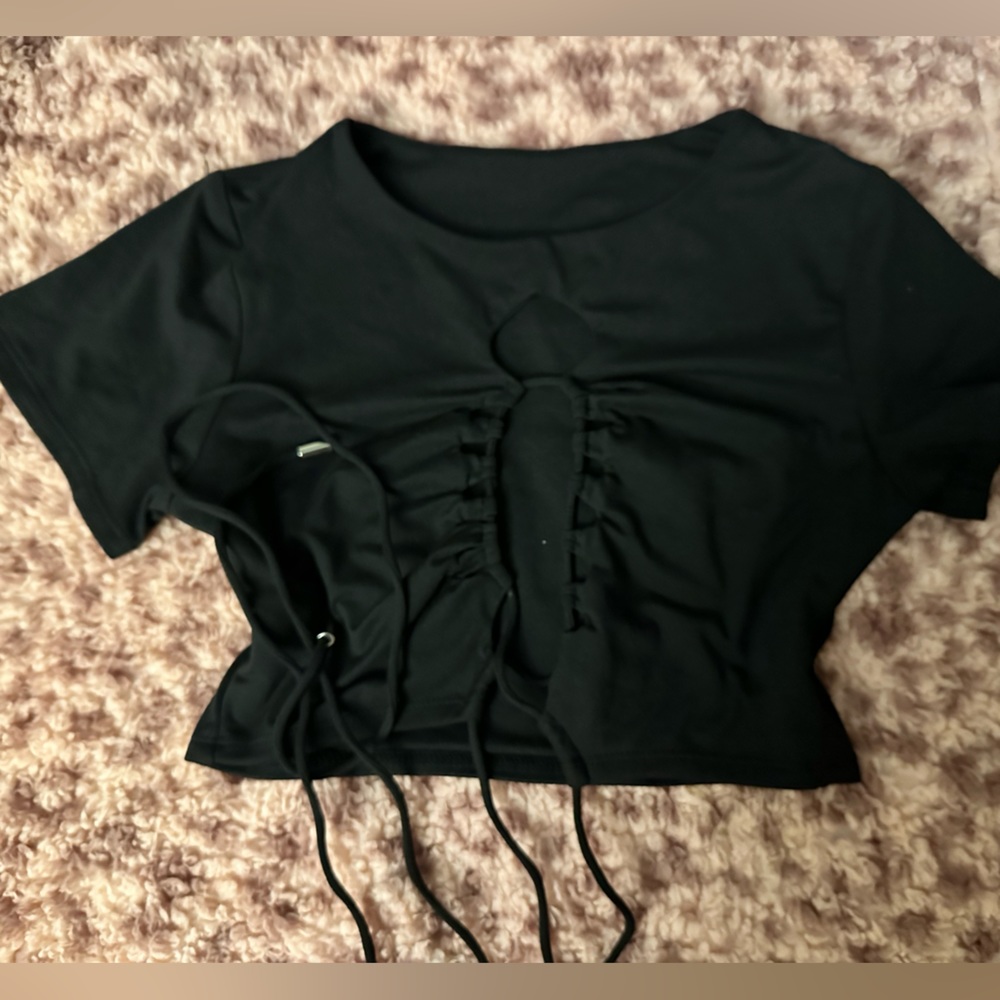 Black lace up crop top
